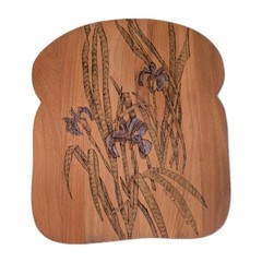 VTG Purple Iris Wood Burning Cutting Board Painted Signed Country Decor Bread