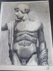 Classical Roman Male Nudes Monogrammed x5 Pencil Drawings Circa 1890