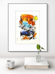 Original Abstract 9×12 Sunset Paper Hand Drawn Signed Living Room Wall Decor 24
