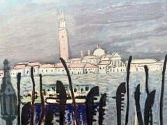 ROGER CHAPUT 1909 1995~MCM French Listed Artist~Venise Modernist Oil Paint 36″