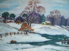 F. COLLINS, SIGNED WINTER SNOWY LANDSCAPE IMPRESSIONISM OLD VINTAGE & LISTED ART
