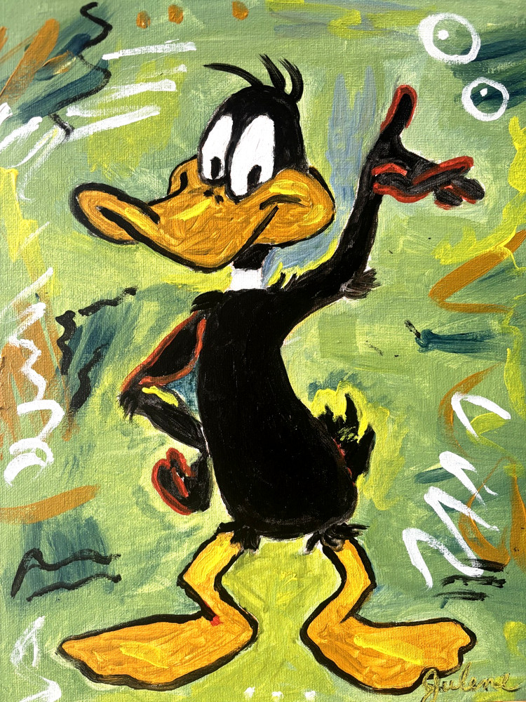 Cartoon Duck: Original Acrylic Painting, 11×14, Home Office Decor