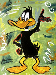 Cartoon Duck: Original Acrylic Painting, 11×14, Home Office Decor