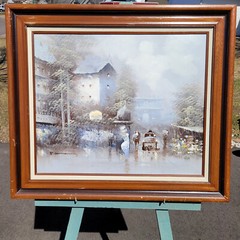 Signed R. Saimon Oil On Canvas French Impressionist Street Scene 31″ x 27″ Frame
