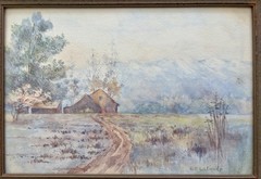 Lorenzo Palmer Latimer-California Landscape-Farm with Distant Blue Mountains