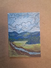 ACEO Original Abstract Mountain & River Landscape Painting Heartandhorizonart
