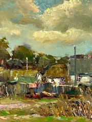 Oil painting Village Ukrainian painter canvas Unframed original Decor landscape