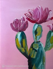 Pink Flowering Desert Cactus Original Acrylic Painting 11×14 Signed Canvas Art