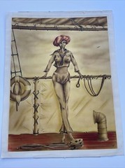 VINTAGE NAUTICAL PAINTING DRAWING NAVY WOMAN SAILOR SHIP BOAT REGIONALISM SCOTT