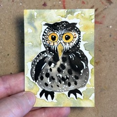 Humphrey the Moonlight Keeper ACEO Original Painting Owl Art Card 2.5×3.5 OOAK