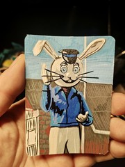 Harvey The Rabbit ACEO Original Acrylic Painting Aloha Oregon Atc Art Card