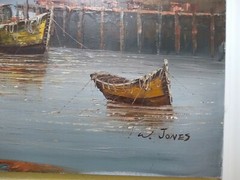 Original oil painting  Sailboats Seascape on canvas signed W. JONES framed 24×48
