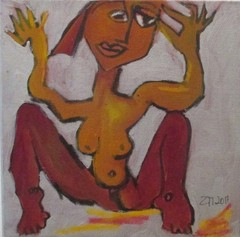 Bathing woman painting nude 30×30 nude orig sign ZM dat acrylic/LW art milling