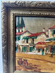 Rudy White „Village Street With Homes Scene“ Oil Painting – Signed And Framed