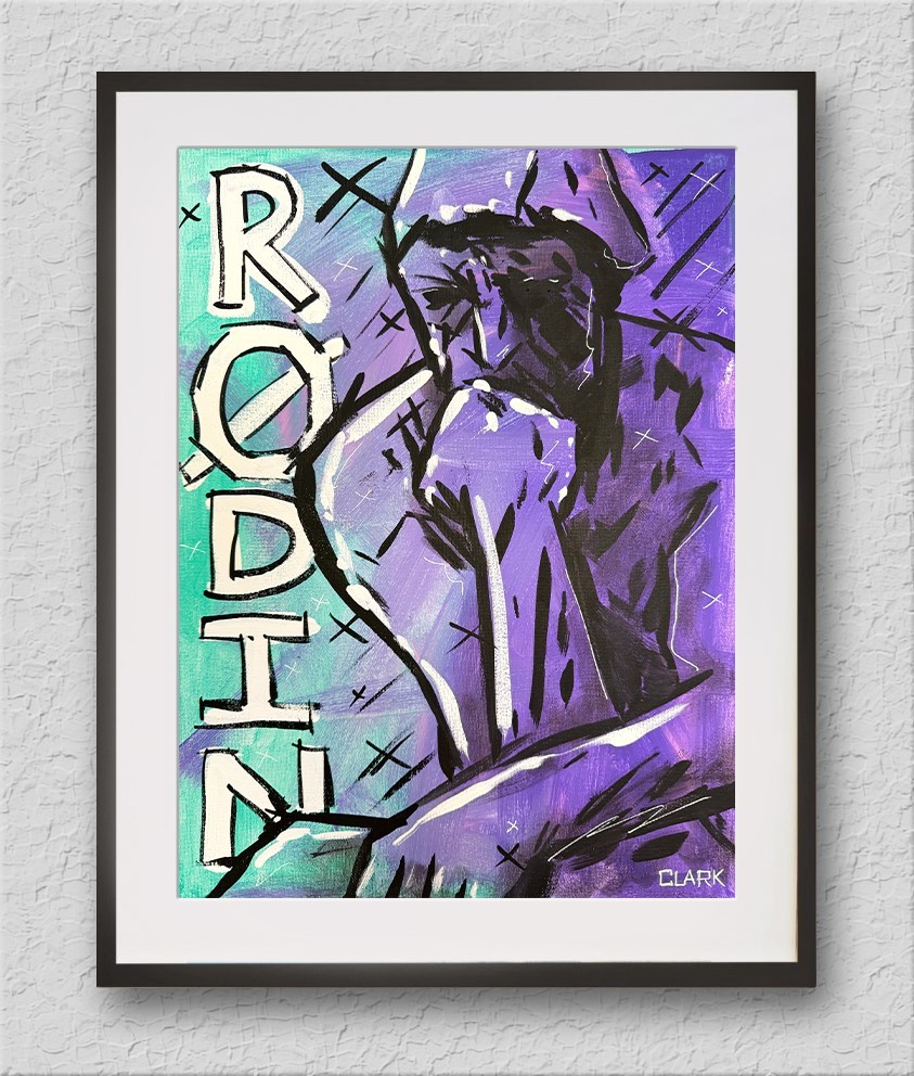 Original Rodin „The Thinker“ Acrylic Painting – 16×12″ Stretched Canvas