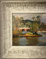 FRED D PENNY ST MARYS SEMINARY BRIDGE ILLINOIS LANDSCAPE VINTAGE OIL PAINTING