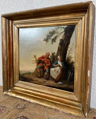 Antique Landscape Oil Painting Man Woman Peasants Wine Dutch Old Master 17th C.