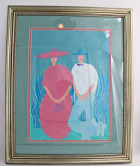 Original signed JIM N. HILL Acrylic Painting of Seated Couple, Texas artist 1984