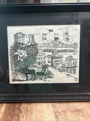 Vintage Pen and Ink Historical Drawing Natchez MS On The Mississippi