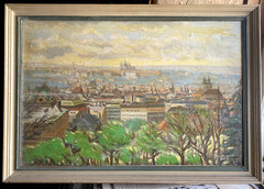 Prague Oil Painting View Über Die City Signed Czech ° Old Town Moldau Antique