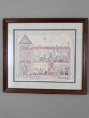 Vintage painting by Kim Peckham 20×17 Inches teddy bear dollhouse cottage core