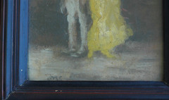 Antique 1925 Oil on Board of a Man and A Shy Woman by Johannes Martin Scheible