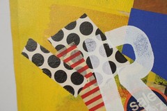 Mid Century Collage Abstract Style Oil Painting On Canvas Signed Jon Henry