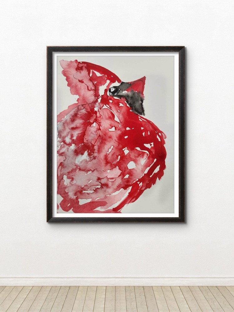Abstract Expressioinistic Unique Red Bird Original Wall Art 14X11 Paper