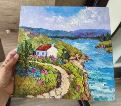 Original Oil Painting Ireland Landscape Impasto Art on Canvas Board 30x30cm
