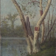 William Baptiste Baird (1847-1917) Miniature Landscape Oil Painting BIRCHES 8.5