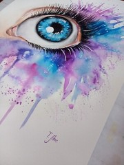 Original watercolor 11×16 inc. Sight. Blue eye and paint streaks