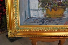 FRAMED SIGNED ORIGINAL OIL VIOLET FLOWERS ON POT A STILL LIFE ARTIST HECTO VIDAL