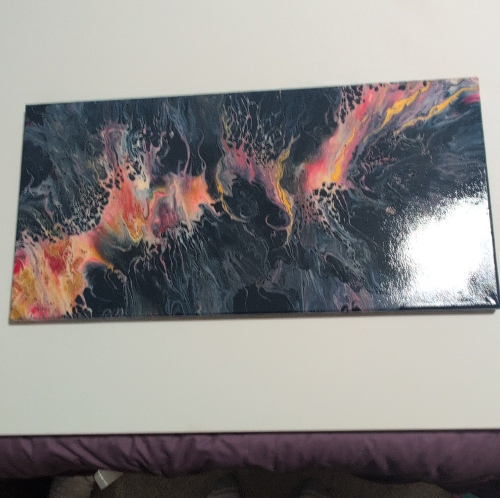 Original Abstract Acrylic Painting on Canvas, Black Pink Yellow, Medium
