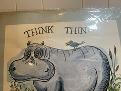 Think Thin Watercolor Hand painted Hippo Bird 1976 Atlanta Carousel Hilda