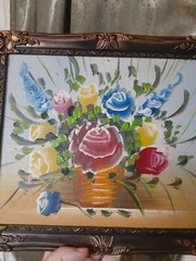 Vintage Oil Painting Floral Kitsch Heaven Fun Retro Decor Wall Art Roses Neat