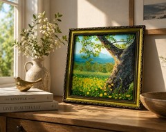 ORIGINAL Oil Painting by Elena Berest Landscape Tree Wall Art Contemporary Frame