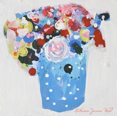 White Rose Abstract Flower Painting 4×4 Blue Mini Original Floral Art Miz Katie