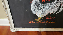 Vintage Primitive Farmer’s Market Painting Drawing Framed Chicken Hen Sign Ad