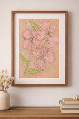 Original Folk Dogwood Flower Art Pink Botanical | 9×6 Mixed Media on Paper
