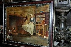 Antique Interior Genre Painting by listed Artist Ambrose Lee