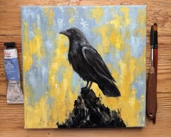Raven Original Oil Painting Black Crow painting Crow Wall Art Bird Impasto Art