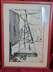 Vintage 1969 Karen Vroman Ink & Watercolor “Lavender Shadows” Framed Art