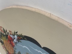 VINTAGE AMERICANA FOLK ART PAINTING VICTORIAN MANSION PINE CONE APPLE GRAPES ART