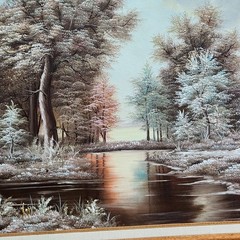 Canvas Oil Painting Outdoor Nature River Trees 24″x28″ Decor Art Wood Framed