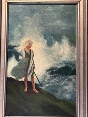 Antique Beach Painting Coastal Fisherman Portrait Art Deco Impressionism 1910’s