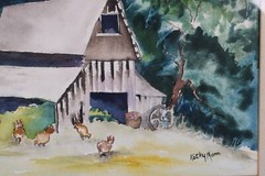 Antique Country Landscape Watercolor Signed Kathy Mann