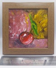 Original Oil Painting Cherry Miniature Cheap Gifts Signed Framed Size 4×4 inches
