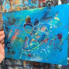 Original UFO Octopus Painting UAP galaxy Art Fun Unique Space Decor spaceship US