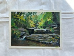Upstate New York During Autumn OOAK Gouache Landscape Painting 9 x 6.5 inches