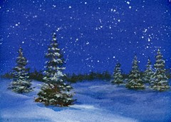 Winter Snow Scene – Linda Henry ORIGINAL WATERCOLOR LANDSCAPE with a FREE MAT